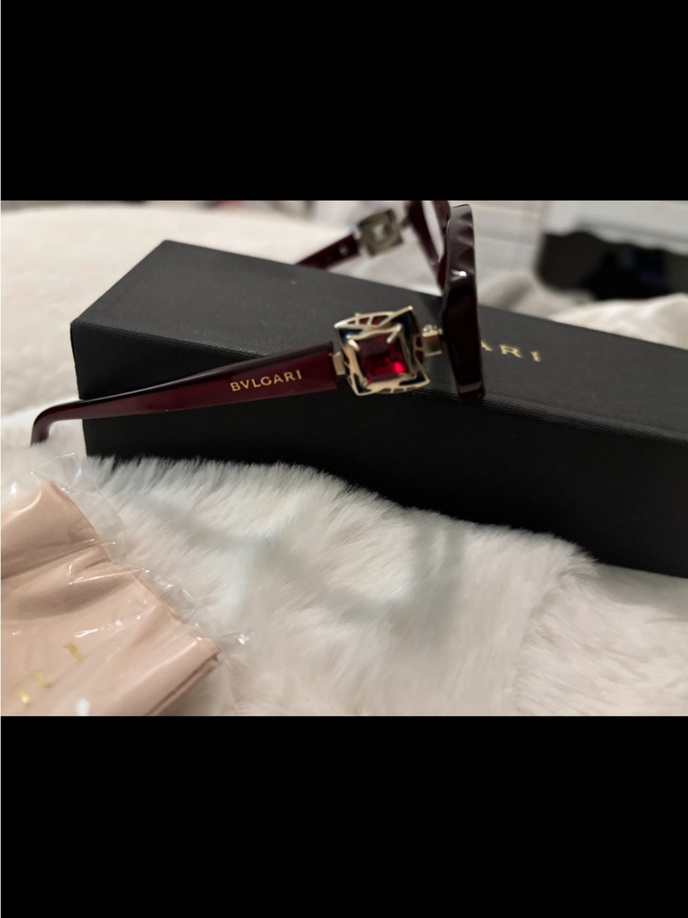 Bulgari Women's Burgundy Sunglasses with Red Gemstone Accent